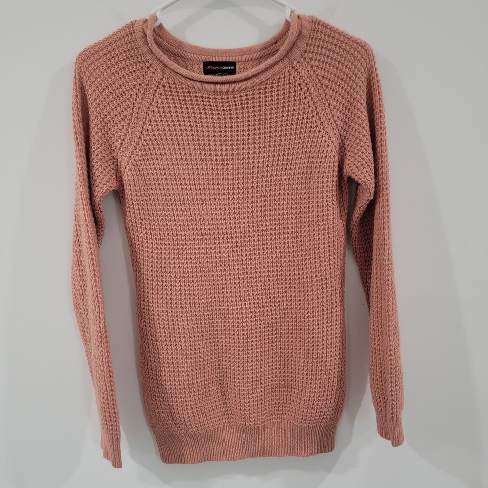 Womens Roll Neck Sweater Size Small Pink Waffle Knit Feminine Minimalist‎